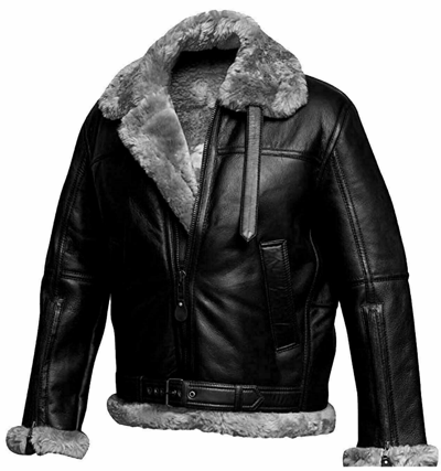 Pre-owned Artisan Bliss Men's Raf Aviator B3 Flying Genuine Bomber Sheepskin Leather Jacket Black & Grey