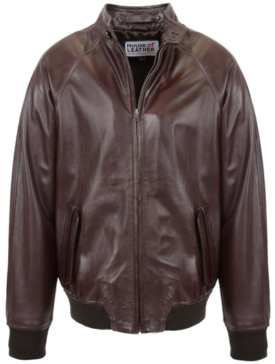 Pre-owned House Of Leather Mens Real Leather Bomber Jacket Raglan Shoulder Casual Style Francis Brown