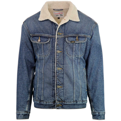 Pre-owned Lee Mens  Chunky Sherpa Borg Lined Denim Rider Jacket - Stonewash Blue Faded