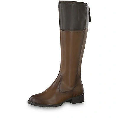 Pre-owned Tamaris Womens 25508 Cognac/mocca Brown Leather Knee High Vario Calf Fit Boots