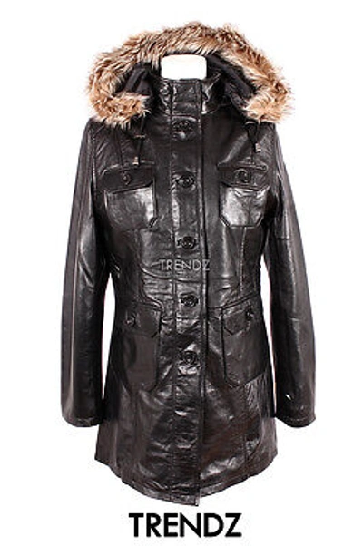 Pre-owned Skin Ladies Hooded Coat Winters Real Leather Parka Overcoat Top Soft Lamb  Jacket