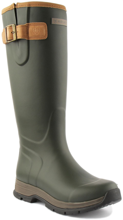 Pre-owned Ariat Burford Womens Adjustable Straps Closure Welly Boot In Olive Uk Size 5 - 8