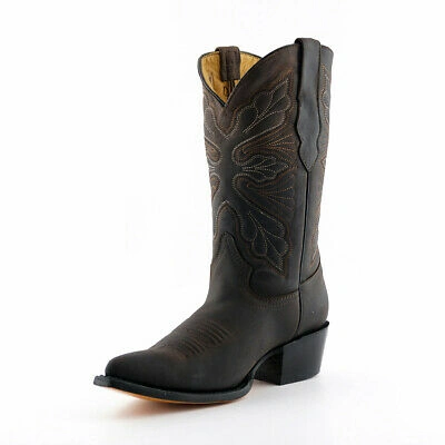 Pre-owned Grinders Womens Dallas Brown Real Leather Boot Cowboy Western Mid Calf Toe Boots