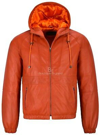 Pre-owned Real Leather Will Smith Men Sport Relax-fit  Orange Casual Rock Star Jacket 2113