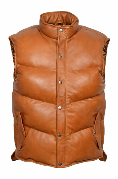Pre-owned Fashion Expert Men's Puffer Leather Waistcoat Padded Lambskin Leather Casual Waistcoat Style