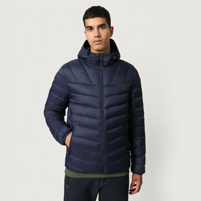 Pre-owned Napapijri Aerons Hooded Puffer Jacket Blue Marine Navy Sale Rrp £175
