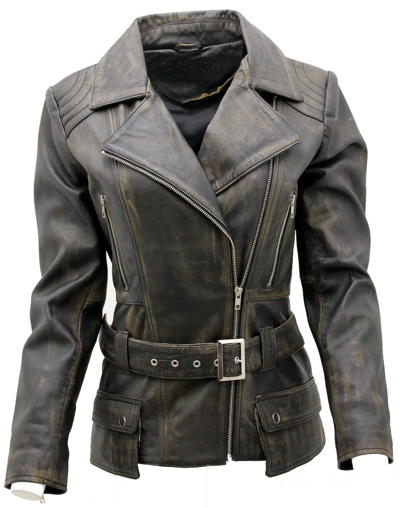 Pre-owned Infinity Ladies Black Vintage Long Feminine Leather Biker Jacket