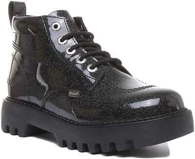 Pre-owned Kickers Kizziie Hi Womens Chunky Ankle Boots Black Glitter Patent Uk Sizes 3 - 8