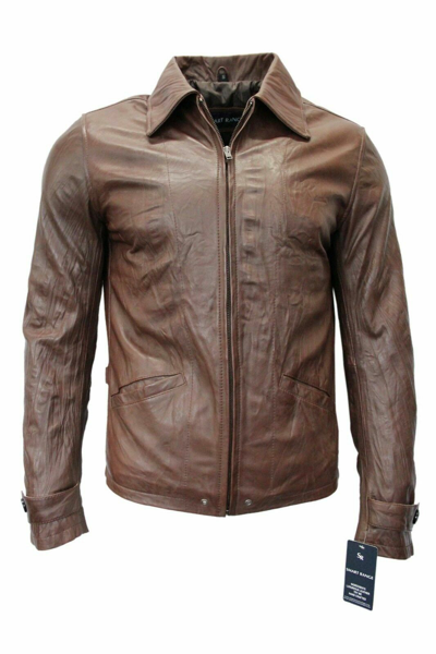 Pre-owned Claw Intl Skyfall Men's Brown Casual City Style Real Soft Wrinkled Napa Leather Jacket