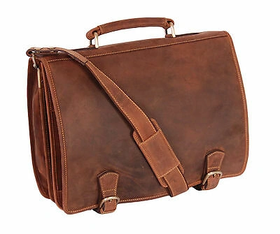 Pre-owned House Mens Real Leather Messenger Satchel Organiser Laptop Bag Briefcase Tan