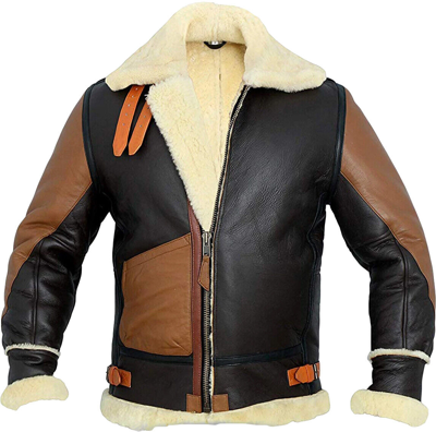 Pre-owned Junkfunkstore Men B3 Bomber Jacket Aviator Real Shearling Two Tone Bomber Sheepskin Leather