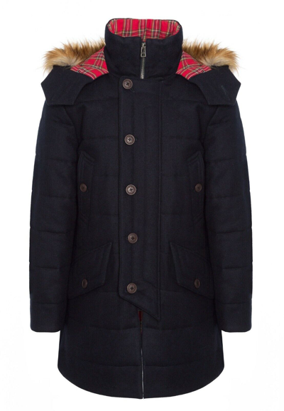 Pre-owned Merc London Tartan Lined Wool Mix Parka Coat Jacket Raleigh - Navy Blue