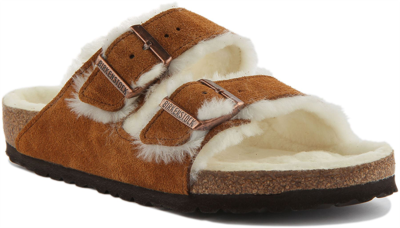 Pre-owned Birkenstock Arizona Shearl Unisex Suede Sandal In Mink Uk Size 3 - 8 Regular Fit