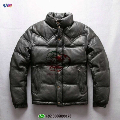 Pre-owned Claw Intl Mens Fly Puffer Quilt Genuine Leather Jacket Winter Down Warm Filling Sale Price