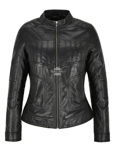 Pre-owned Smart Range Leather Ladies Real Leather Jacket Black Nappa Classic Casual Fashion Biker Style Lmvp