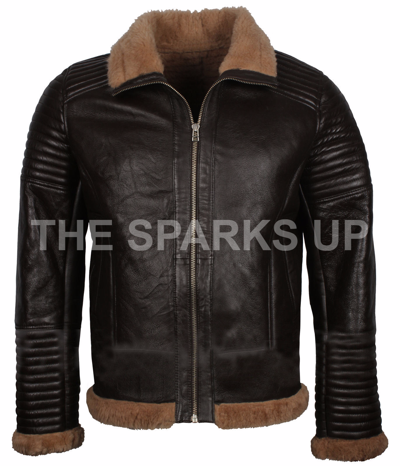 Pre-owned The Sparks Up Mens B3 Flight Bomber Pilot Real Winter Flying Black Leather Jacket - Big Sale