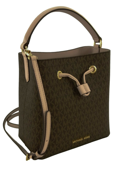 Pre-owned Michael Kors Bucket Bag Crossbody Brown Small Pvc & Powder Pink Leather Suri