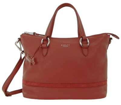 Pre-owned Radley Bag Red Medium Zip Top Multiway Handbag Leather Claret Eel Alley