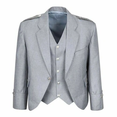 Pre-owned Handmade Scottish Highland Grey Argyle Kilt Jacket & Waistcoat/vest (all Sizes Available)