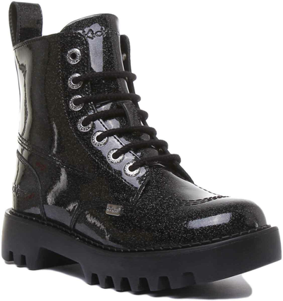 Pre-owned Kickers Kizziie Higher Womens Ankle Boots In Black Glitter Patent Uk Sizes 3 - 8