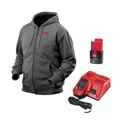 Pre-owned Milwaukee M12hhgrey3-201 Grey Heated Hoodie Battery & Charger