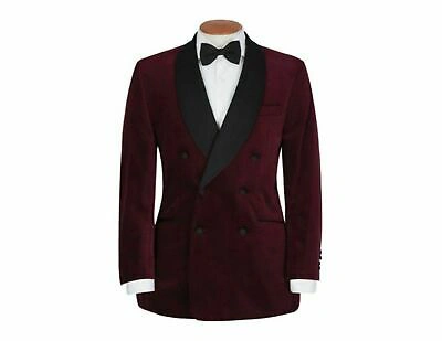 Pre-owned Handmade Men Maroon Smoking Jackets Designer Wedding Groom Tuxedo Dinner Velvet Blazer Uk