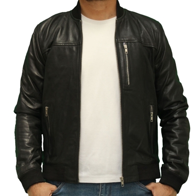 Pre-owned Harrington Mens 70s Style Baseball Leather Varsity Letterman Bomber Jacket Black, Navy, Tan