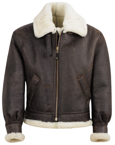 Pre-owned Motero Men's Raf B3 Bomber Aviator Sheepskin Biker Brown Leather Winter Jacket