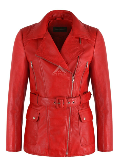 Pre-owned Carrie Ch Hoxton Angelina Ladies Trench Coat Leather Red Mid Length Classic Real Leather Bs-222