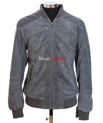 Pre-owned Fc 70's Classic Bomber Jacket Grey Men's Baseball Real Suede Leather Jacket