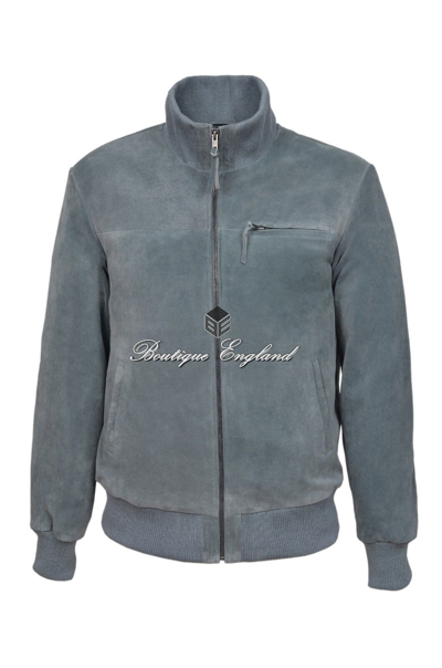 Pre-owned Smart Range Leather 80's Leather Jacket Petrol Grey Suede Stand Up Collar Cool Bomber Jacket 2775