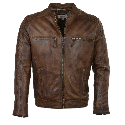 Pre-owned Ashwood Leathers Mens  Slim Fit Real Leather Biker Jacket 2199 - Timber Brown
