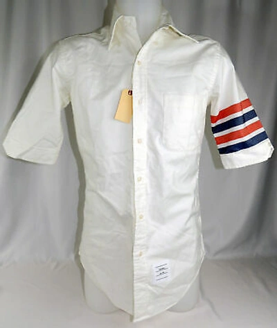 Pre-owned Thom Browne Mens White Short Sleeve Shirt 4 Bar Detail Size 1 Uk S -