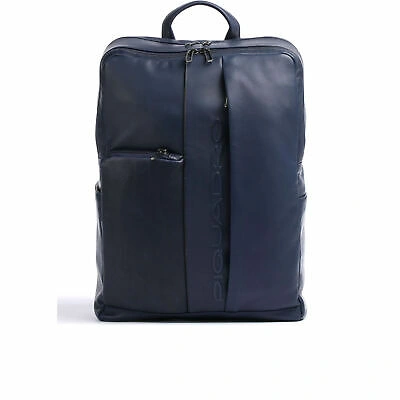 Pre-owned Piquadro Mens Backpack  Steven Ca5660s118 Travel Laptop Rucksack In Blue Leather