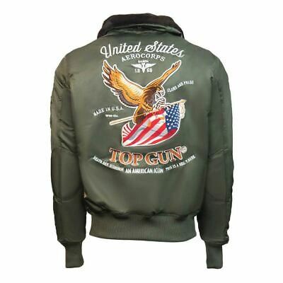 Pre-owned Top Gun Eagle Cw45 Bomber Jacket Olive