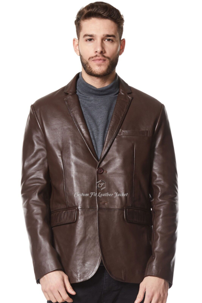 Pre-owned Milano Men Leather Blazer Brown  2 Button 100% Real Napa Classic Blazer Coat 3450