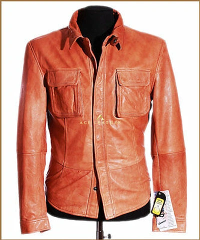 Pre-owned Casual Daniel Tan Men's Smart  Style Designer Real Soft Lambskin Leather Shirt