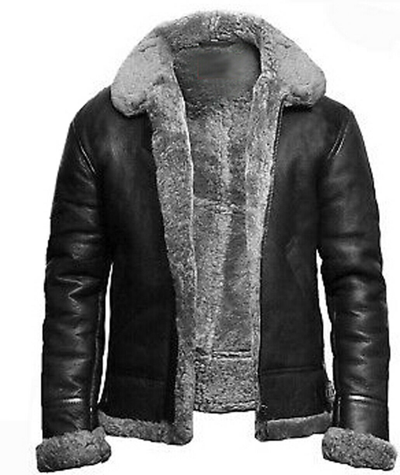 Pre-owned Harrington Ww2 B3 Bomber Grey Shearling Fur Pilot Flight Bomber Black Cow Leather Jacke