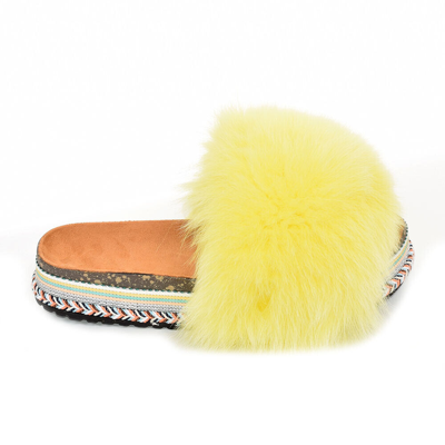 Pre-owned Fox Platform Slides With Yellow  Fur Slippers High Sole Sandals With Fur