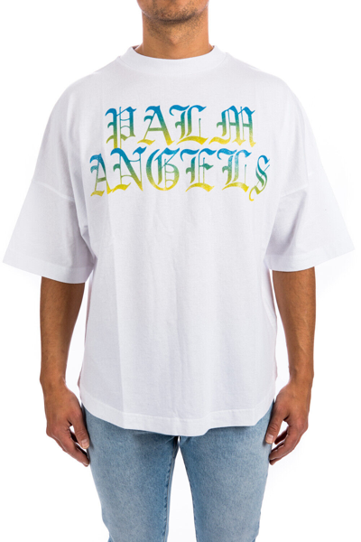 Pre-owned Palm Angels Hue Gothic Logo Over Tee White Multicolour (s,m,l,xl & Xxl/bnwt)