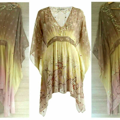 Pre-owned Allsaints Silk Embellished Holiday Wedding Beach Kimono Kaftan Dress Soldout£198
