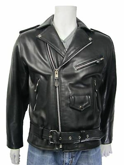 Pre-owned Osx Men Black Cowhide Black Leather Zip Jacket Bomber Rock Bike