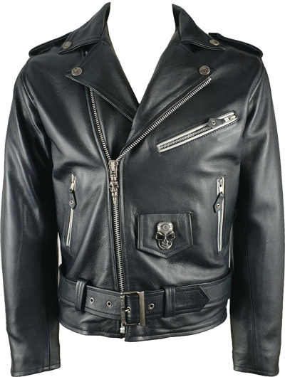 Pre-owned New Rock Rock Mens Brando Biker Jacket - Real Leather - Black Hr