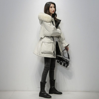 Pre-owned Unbrand Women Fur Hooded Winter Puffer Jacket 90% White Duck Down Parka Coat Outwear