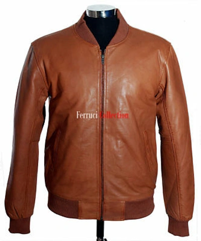Pre-owned Harrington 70's Classic Bomber Jacket Tan Men's Baseball Real Lambskin Leather Jacket