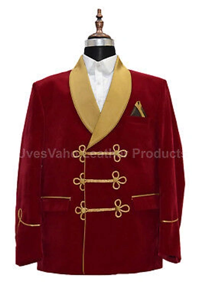 Pre-owned Handmade Men Elegant Luxury Stylish Designer Red Smoking Jacket Party Wear Blazer Uk