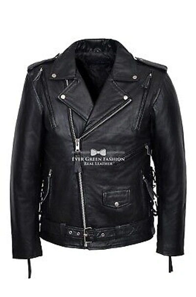Pre-owned Leather Men's Black Distressed Live To Ride Motorcycle Embossed Eagle  Jacket