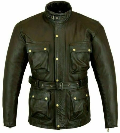 Pre-owned Claw Intl Men's Real Green Waxed Coat Style Leather Jacket 100% Genuine Lambskin Leather