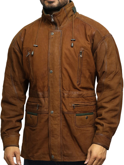 Pre-owned Brandslock Men's Real Leather Jacket Vintage Distressed Rust/green Reefer Parka Coat