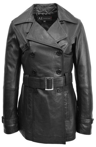 Pre-owned Fashion Womens Soft Leather Trench Coat Double Breasted Slim Fit Mid Length 6 Colours